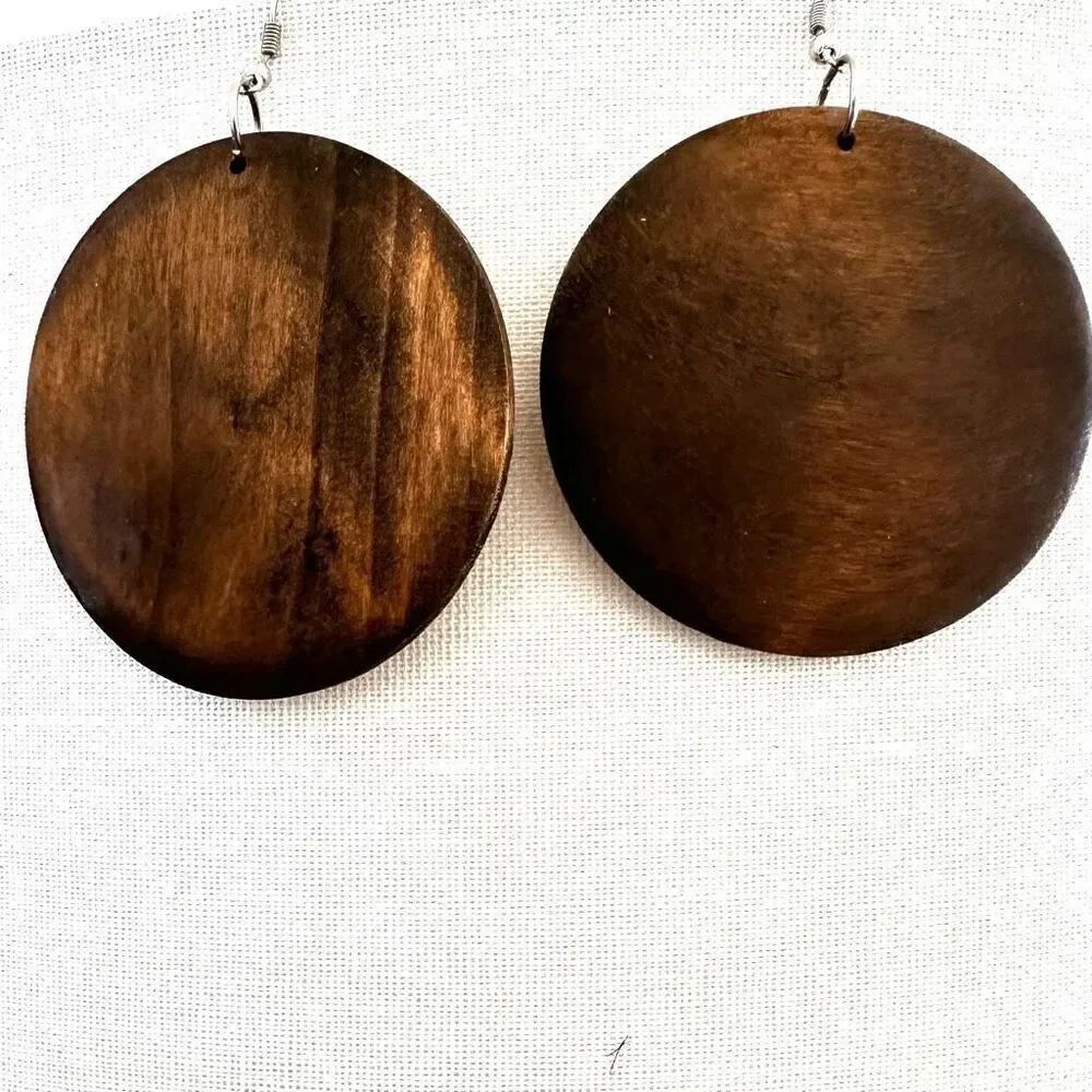 Large brown wood circle earrings